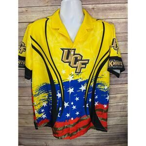 UCF Button Up Shirt Mens Size Large Yellow Black Blue Polyester Spandex